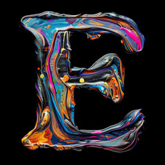 Letter E uppercase. Colorful paint splash on white background