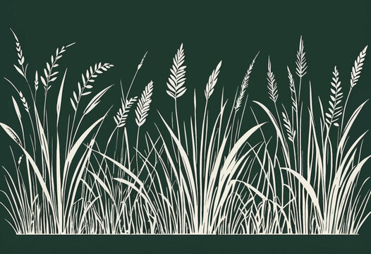 Hand-drawn Minimalist Grass Doodle Set in Ink Brush Style