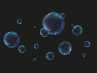 Realistic soap bubbles. Flying bright colorful bubbles