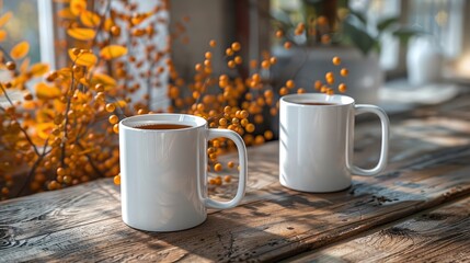 oz white blank mugs mockup fall mood no textphoto illustration