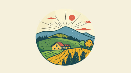 Colorful logotype with beautiful rural scenery 