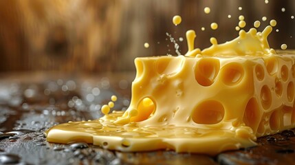 splash of cheese with drip and melting sauce splashing isolated on transparent jpeg background cheese slice with liquid swirl ingredients for making foodphoto illustration - obrazy, fototapety, plakaty