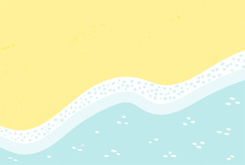 Sandy beach with sea, ocean waves lapping on shore, seaside top view background. Hand drawn flat style design, vector backdrop. Summer print, seasonal element, holidays, vacations, outdoors, beach - 788306417