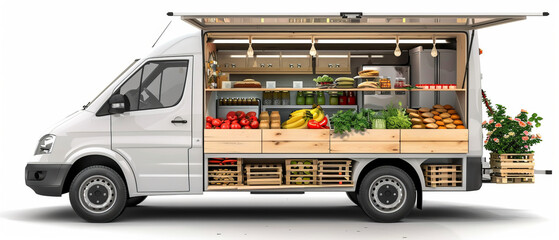 White container vegetables truck side view white background