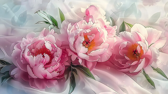 Pink peonies in watercolor