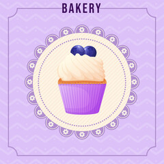 Sweet bakery banner, post template, invitation card, poster with cupcake.