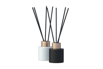 Two reed diffusers with aroma sticks isolated on white background. 3d render