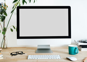 Computer screen PNG mockup, work from home office concept
