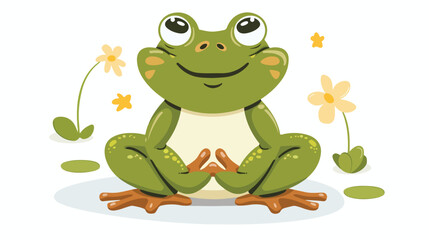 Cute happy frog sitting holding paws on full tummy.