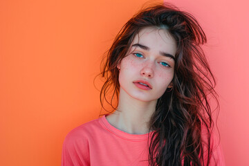 sad young woman isolated bright colors