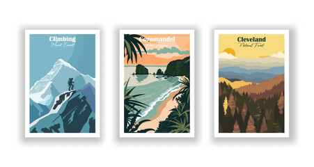 Cleveland National, Forest, Climbing, Mount ,Everest, Coromandel, New Zealand - Vintage travel poster. Vector illustration. High quality prints