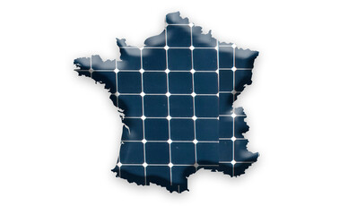 Digital composition - Map of France with photovoltaic solar panels. 