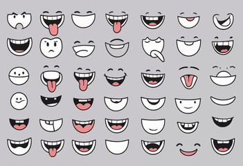 Minimalist Doodle of Cartoon Mouth Expressions in Hand-drawn Sketch Style