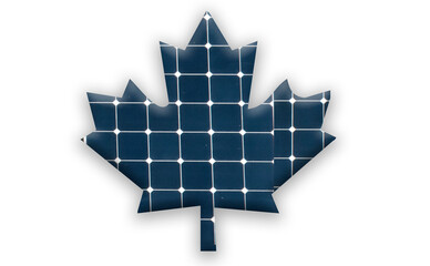 Digital composition - Canadian maple leaf with photovoltaic solar panels. 