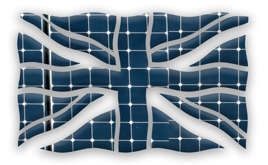 Digital composition - Union Jack with photovoltaic solar panels. 