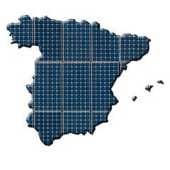 Solar energy photovoltaic panels in the shape of a map of Spain