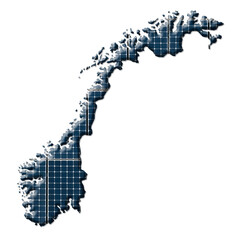 Solar energy photovoltaic panels in the shape of a map of Norway