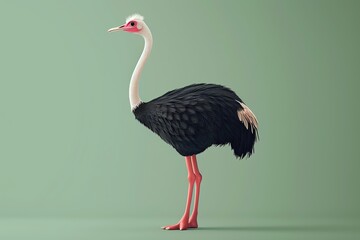 Ostrich 3d, cartoon, flat design