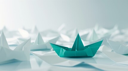 A Unique Origami Paper Boat - obrazy, fototapety, plakaty