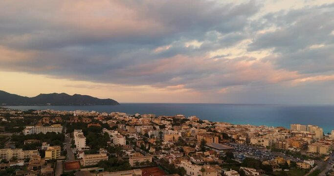 drone aerial from the city of calla millor at Mallorca