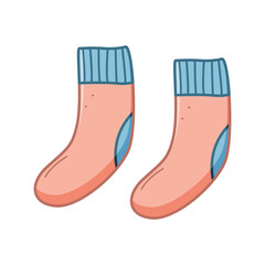 Warm socks Wool Felt boots, cartoon vector illustration of doodle style. Isolated on white