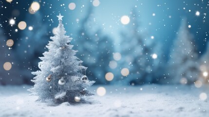 Christmas tree in the snow with bokeh background. - 788314482