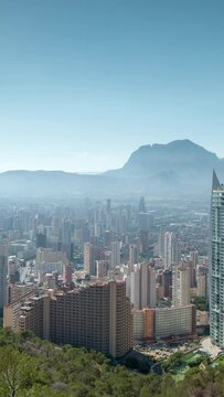 skyline of benidorm seaside resort, spain in vertical