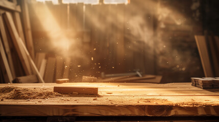 Carpenter workshop, wooden planks. - 788314887