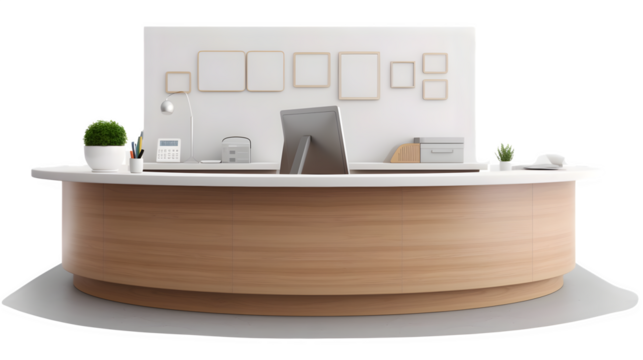 Medical Receptionist's Desk and Computer Isolated on White Background: PNG File for Healthcare Designs, Hand Edited Generative AI
