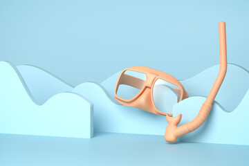 Abstract summer concept - Swimming mask and snorkel with waves.