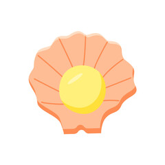 Pearl in an open shell doodle style. Vector cartoon illustration, isolated on white.