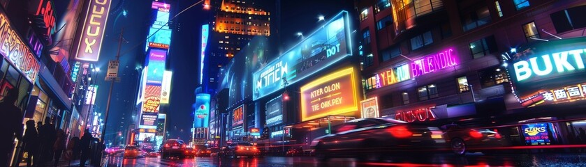 Neon billboard, bright lights, bold message, urban night,  - obrazy, fototapety, plakaty