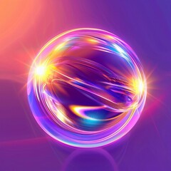 colorful sphere with iridescent reflections on a purple background, a photo of an object in the center, a circular shape with a bright glow and holographic chromatic waves, a circular lens flare, a ro