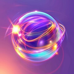 colorful sphere with iridescent reflections on a purple background, a photo of an object in the center, a circular shape with a bright glow and holographic chromatic waves, a circular lens flare, a ro