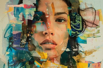 Artistic collage of a woman's face with abstract textures