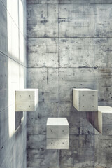 Vertical Abstract empty concrete interior with decoration cubes on the wall.