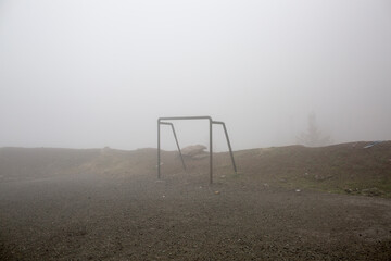 An abandoned football gate (goal) in the middle of nowhere.