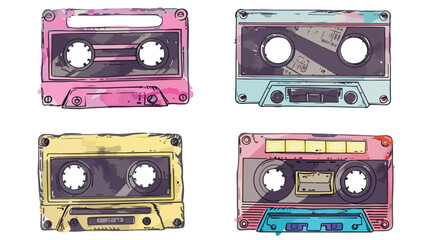 Four Retro Vintage tape Cassettes. Audio tapes. Diffe