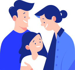Bright and simple vector illustration of a smiling parent couple with their child