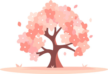 Vector illustration of a cherry blossom tree in full bloom with pink flowers and a warm, soft background.