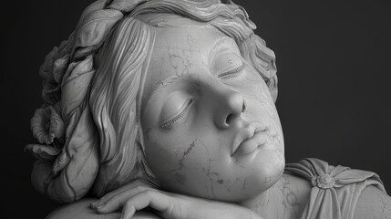 muse sculpture nymph head pensive pose d rendering black and white greek goddess statuephoto illustration - obrazy, fototapety, plakaty