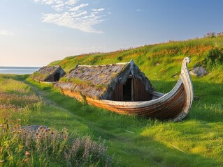 L'Anse aux Meadows, Viking settlement in Newfoundland, Canada - obrazy, fototapety, plakaty