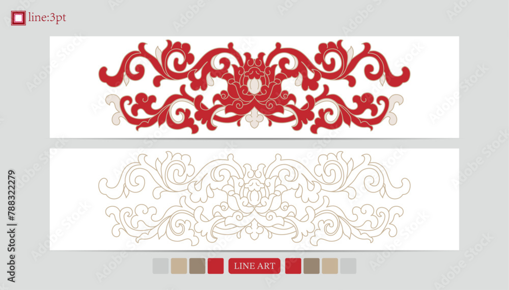 Wall mural Luxury festive Chinese oriental traditional culture premium classical decoration red gold line art design vector illustration. Covers, greeting cards, logos, packaging, posters, backgrounds -Greeting