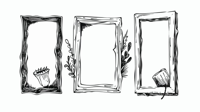 Set of Four doodle frames with pictures. Different sh