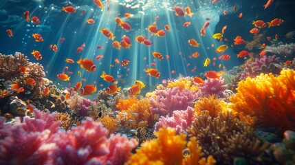 fish swim gracefully over a colorful coral reef in the ocean