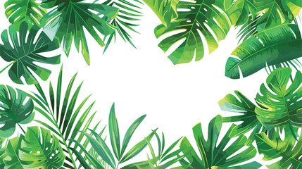 Square backdrop or background with green palm and mon
