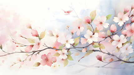 Obraz na płótnie Canvas Spring Cherry Blossom Watercolor Illustration