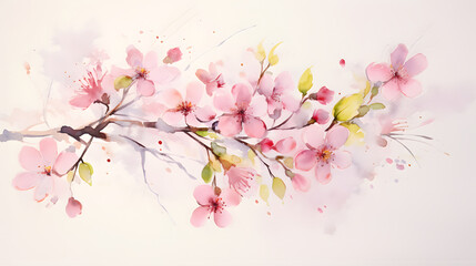 Obraz na płótnie Canvas Blossoming Spring Cherry Branches Soft Watercolor Illustration