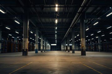 Dark warehouse, Dark industrial warehouse, Generative AI