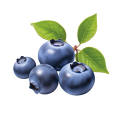 Fresh Blueberries with Leaves on White Background.